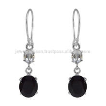 Crystal & Black Onyx Gemstone with 925 Silver Designer Dangle Earrings Fashion Jewelry
